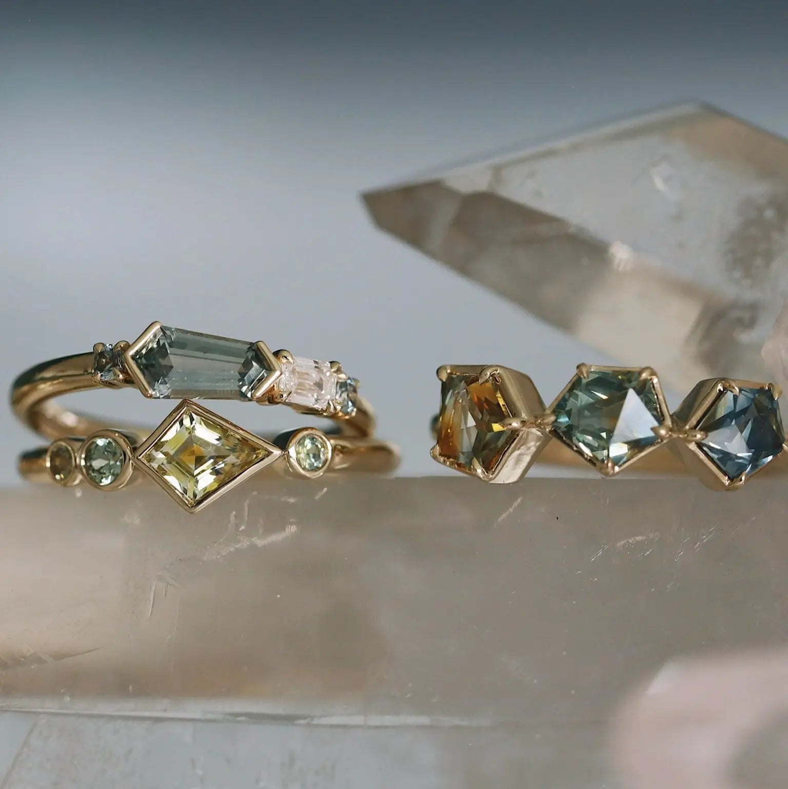 0.72ct Sapphire and Diamond Linear Band Flat Lay