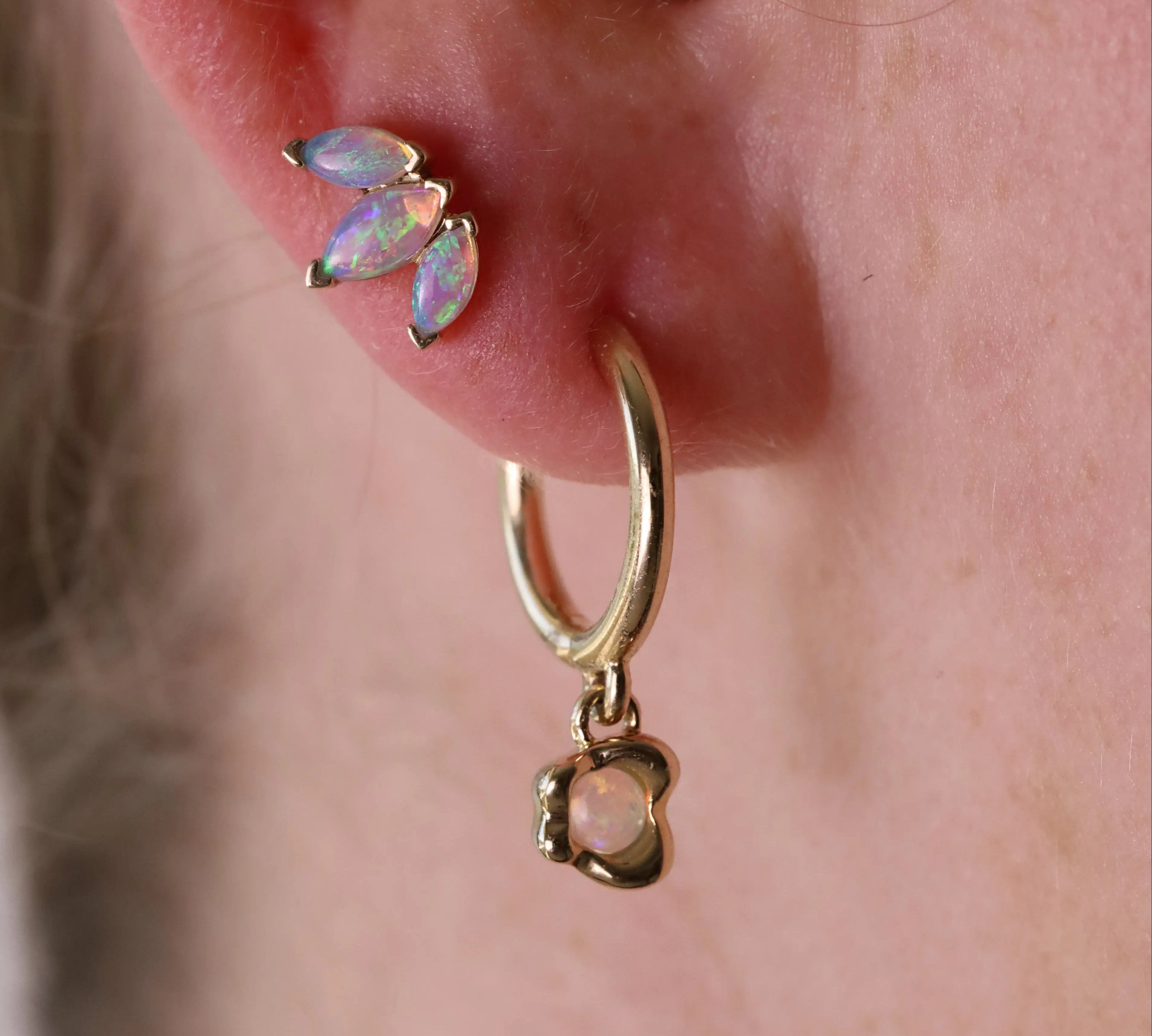 opal bezel hoops and opal lotus studs