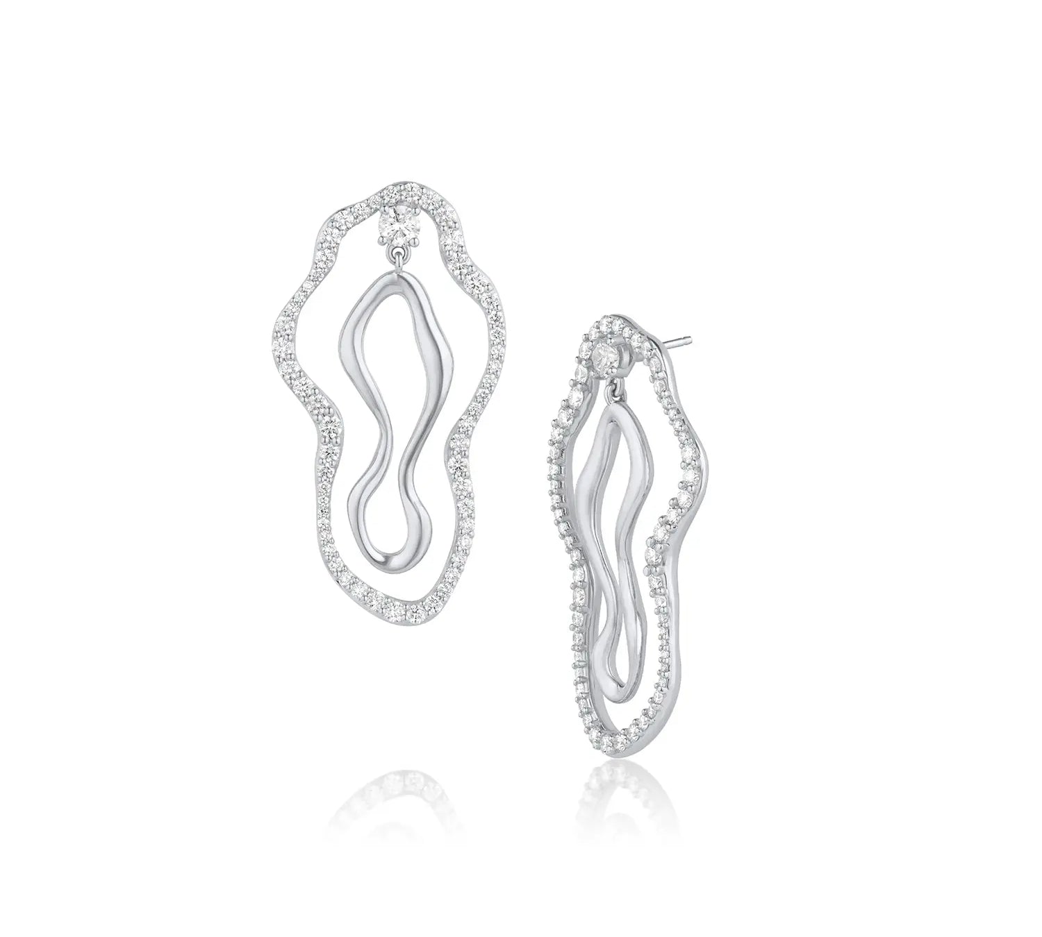 Large White Diamond Sculptural Freeform Earrings [white gold]