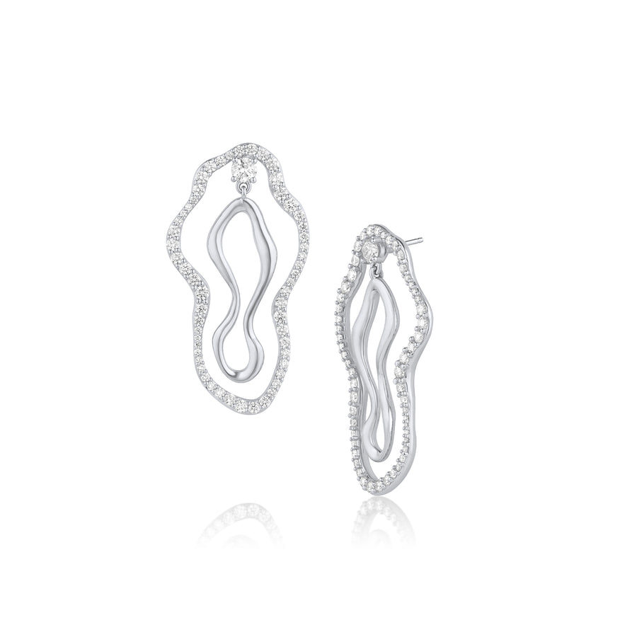 Large White Diamond Sculptural Freeform Earrings [white gold]