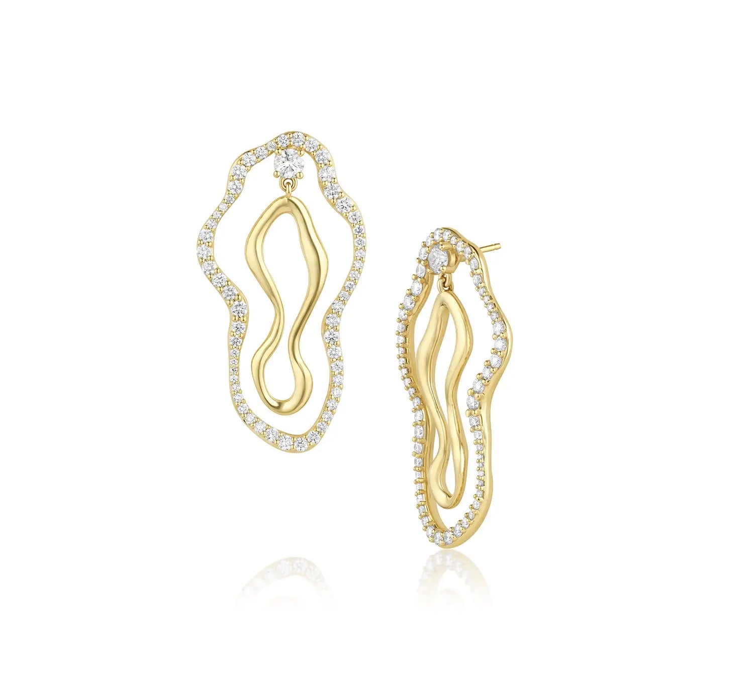 Large White Diamond Sculptural Freeform Earrings [yellow gold]