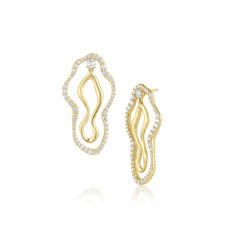 Large White Diamond Sculptural Freeform Earrings [yellow gold]