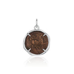 Larissa and Horse Bronze Coin Pendant – ancient Greek bronze coin with a horse mid-stride, set in a four-prong 14k white gold bezel, by Marrow Fine