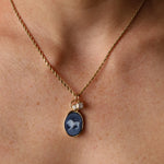 Leo Zodiac Black Agate Carving with Diamonds pendant worn on the neck, a carved black agate lion in 14k yellow gold