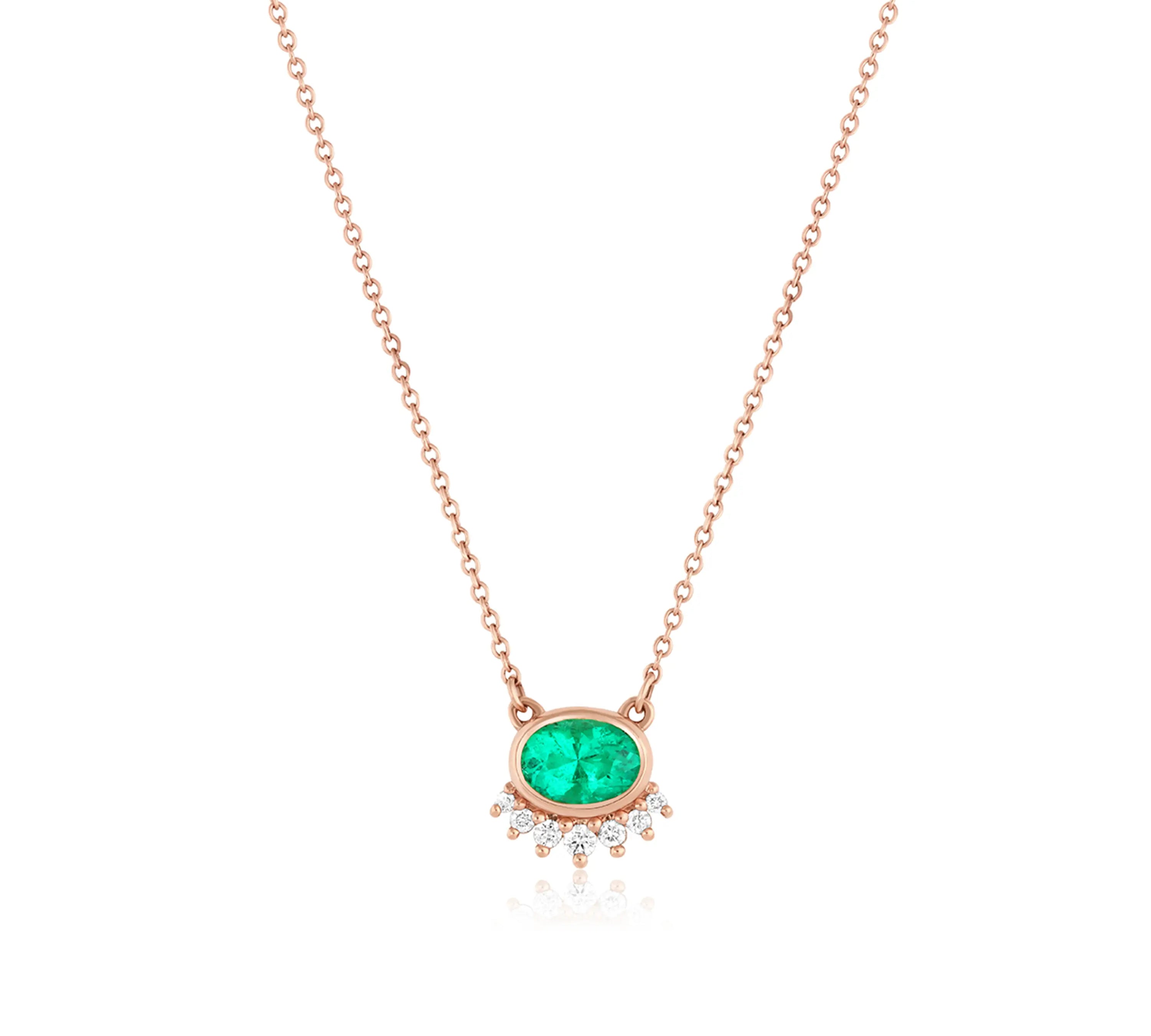 Marrow Fine Jewelry Emerald Oval White Diamonds Spray Sunrise Choker [Rose Gold]
