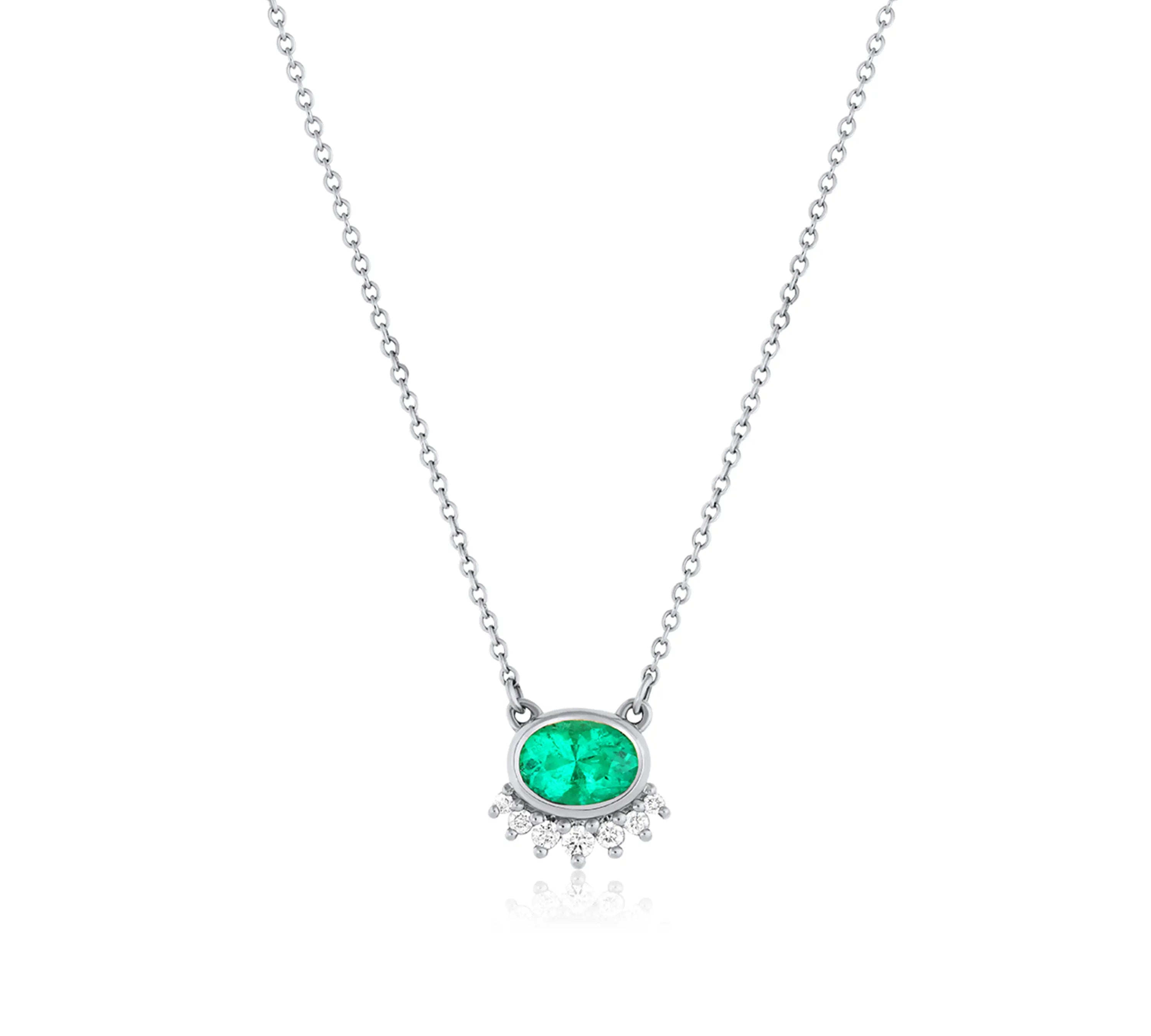 Marrow Fine Jewelry Emerald Oval White Diamonds Spray Sunrise Choker [White Gold]