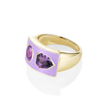 2.03ct Purple Kite Sapphire, 1.30ct Oval Sapphire and Enamel Ring side view