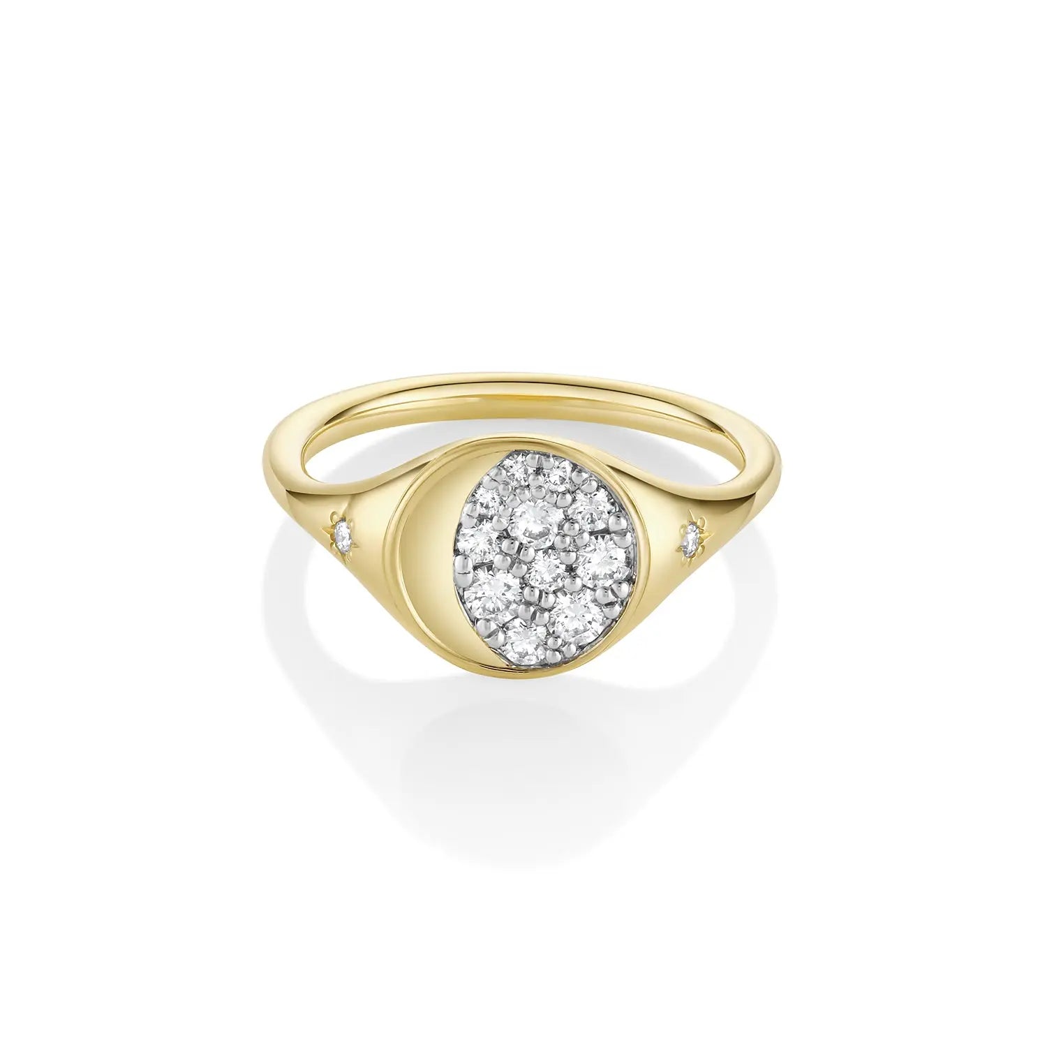 Marrow Fine Jewelry White Diamond Gibbous Moon Phase Signet Ring With Stars [Yellow Gold]