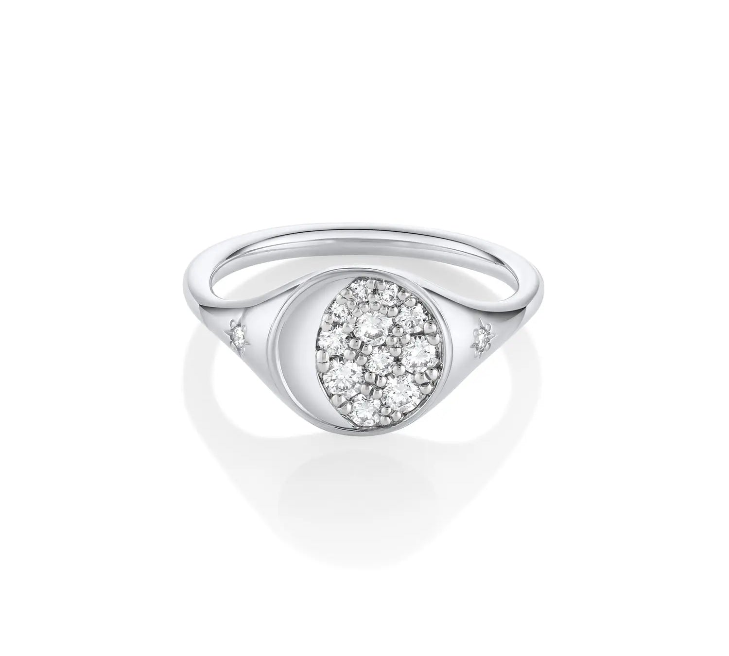Marrow Fine Jewelry White Diamond Gibbous Moon Phase Signet Ring With Stars [White Gold]