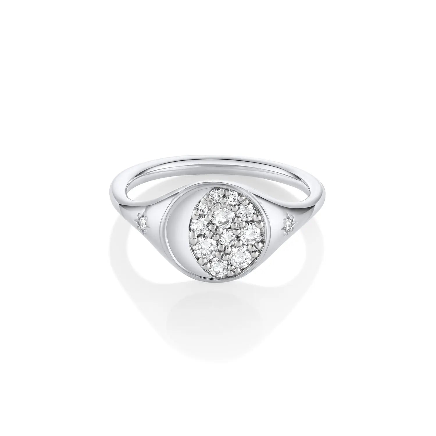 Marrow Fine Jewelry White Diamond Gibbous Moon Phase Signet Ring With Stars [White Gold]