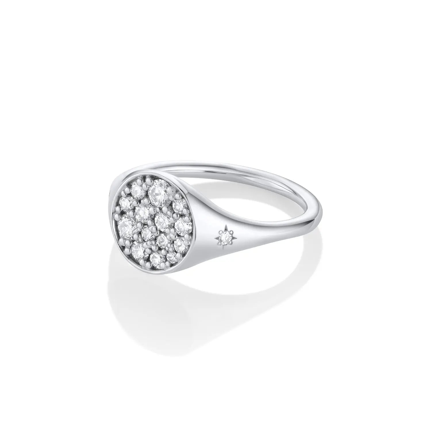 Marrow Fine Jewelry White Diamond Full Moon Two Stars Signet Ring [White Gold] Side View