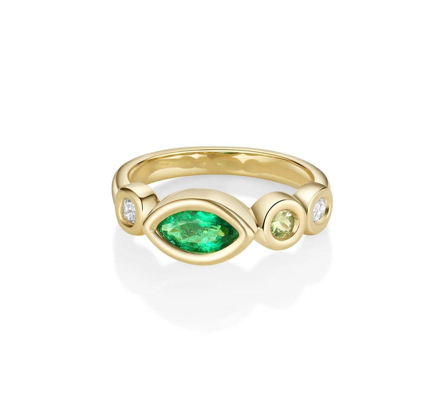 0.40ct Emerald, Diamond, and Sapphire Linear Band | Yellow Gold