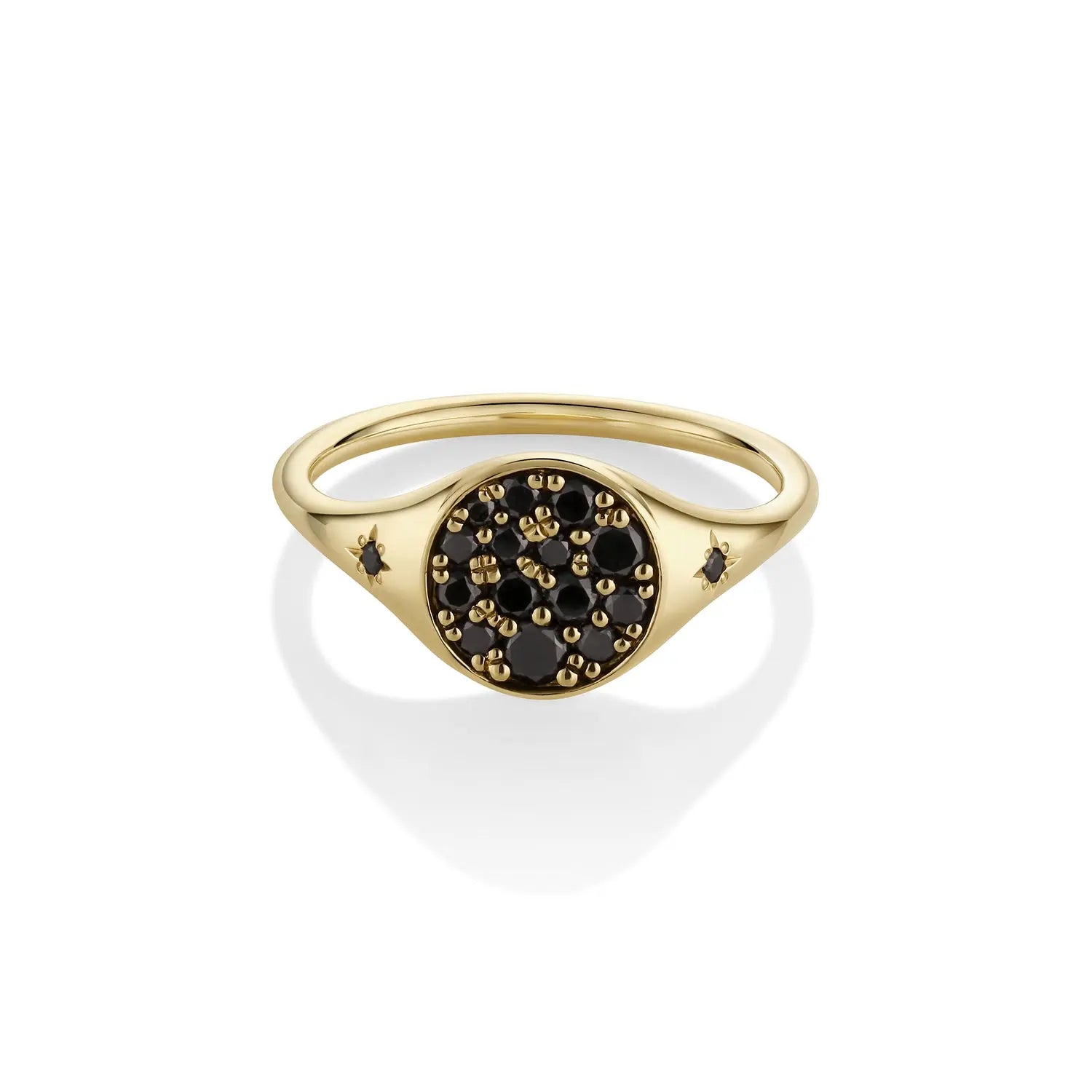 Marrow Fine Jewelry Black Diamond New Moon Phase Signet Ring with Stars [Yellow Gold]