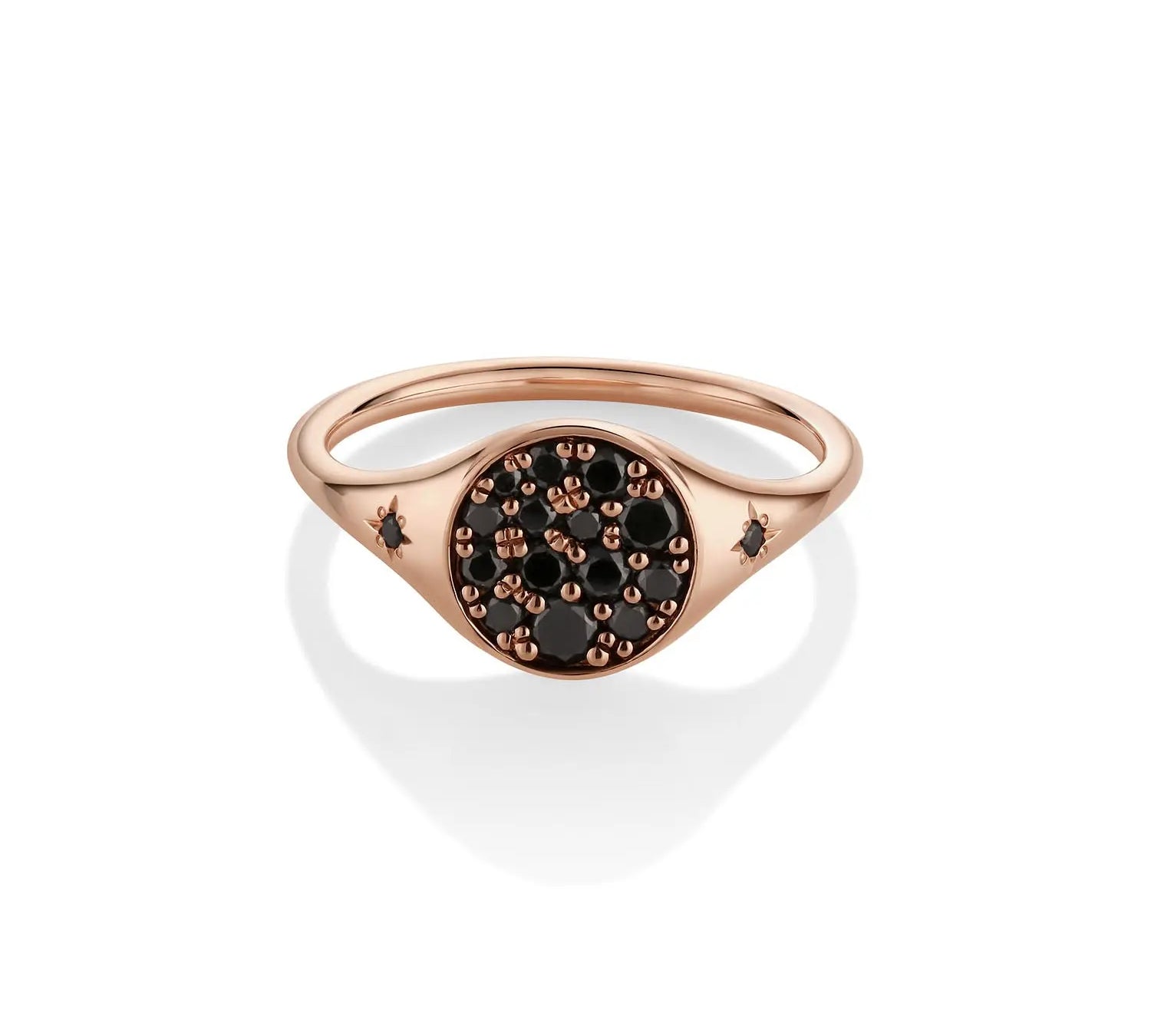 Marrow Fine Jewelry Black Diamond New Moon Phase Signet Ring with Stars [Rose Gold]