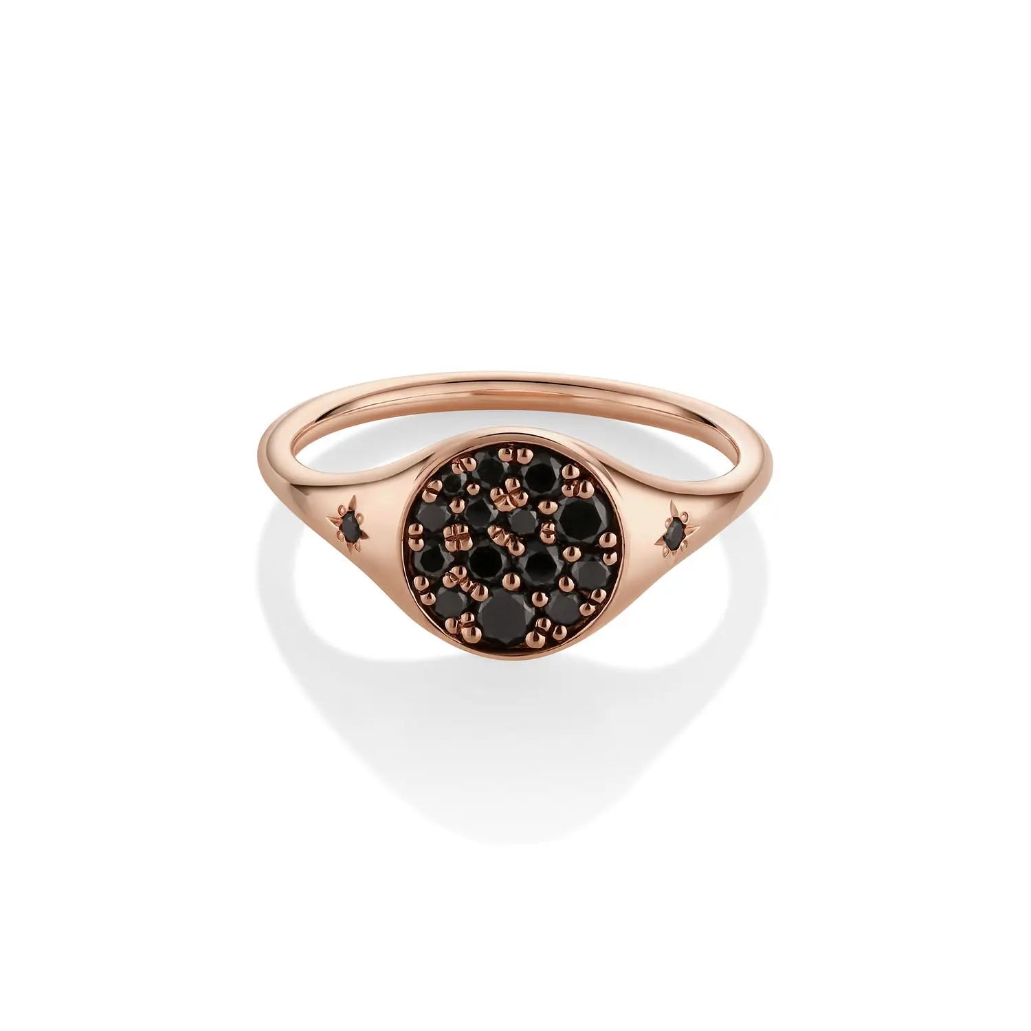 Marrow Fine Jewelry Black Diamond New Moon Phase Signet Ring with Stars [Rose Gold]