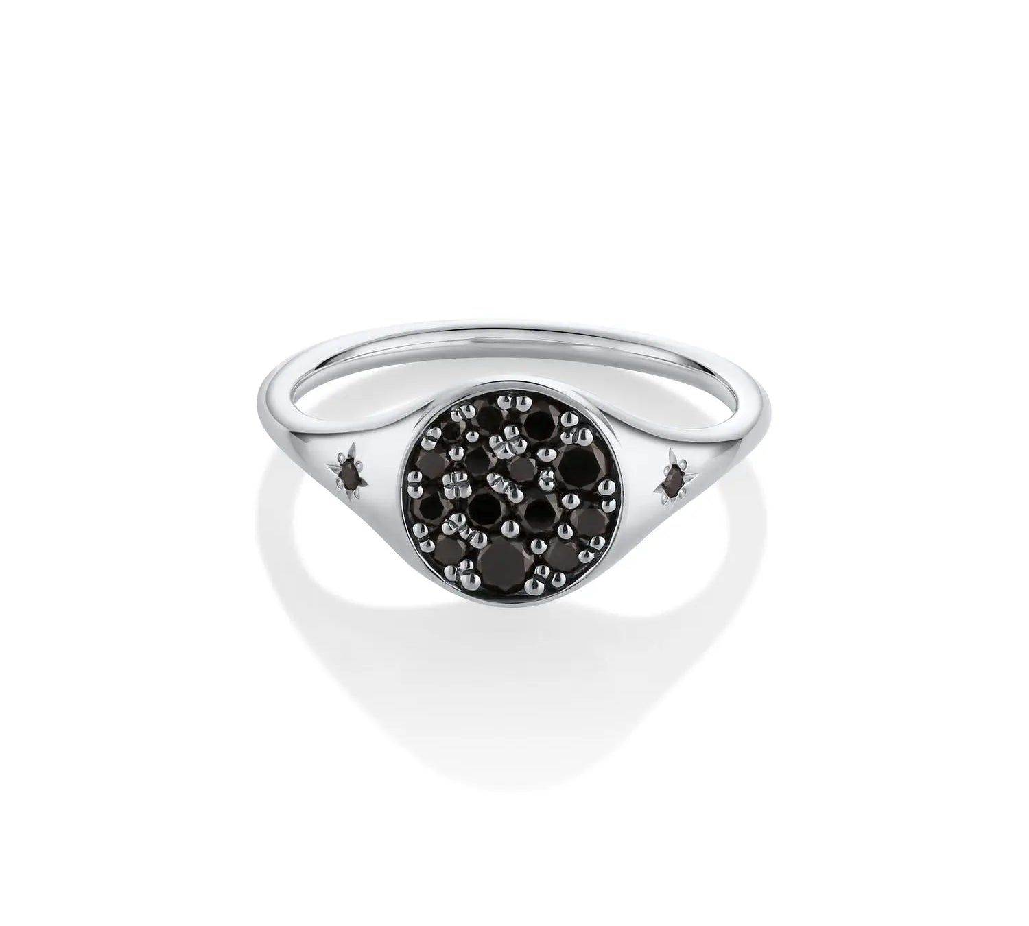 Marrow Fine Jewelry Black Diamond New Moon Phase Signet Ring with Stars [white Gold]