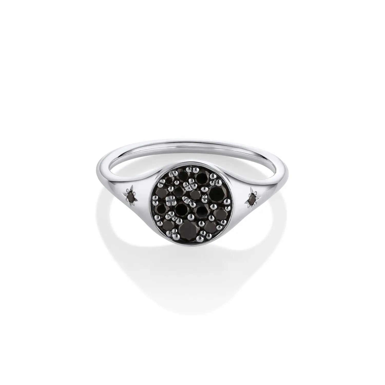 Marrow Fine Jewelry Black Diamond New Moon Phase Signet Ring with Stars [white Gold]