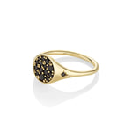 Marrow Fine Jewelry Black Diamond New Moon Phase Signet Ring with Stars [Yellow Gold] Side View