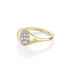 Marrow Fine Jewelry Quarter Moon Phase White Diamond Signet Ring With Stars [Yellow Gold] Side View
