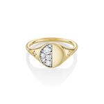 Marrow Fine Jewelry Quarter Moon Phase White Diamond Signet Ring With Stars [Yellow Gold]