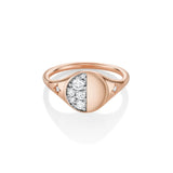 Marrow Fine Jewelry Quarter Moon Phase White Diamond Signet Ring With Stars [Rose Gold]