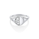 Marrow Fine Jewelry Quarter Moon Phase White Diamond Signet Ring With Stars [White Gold]