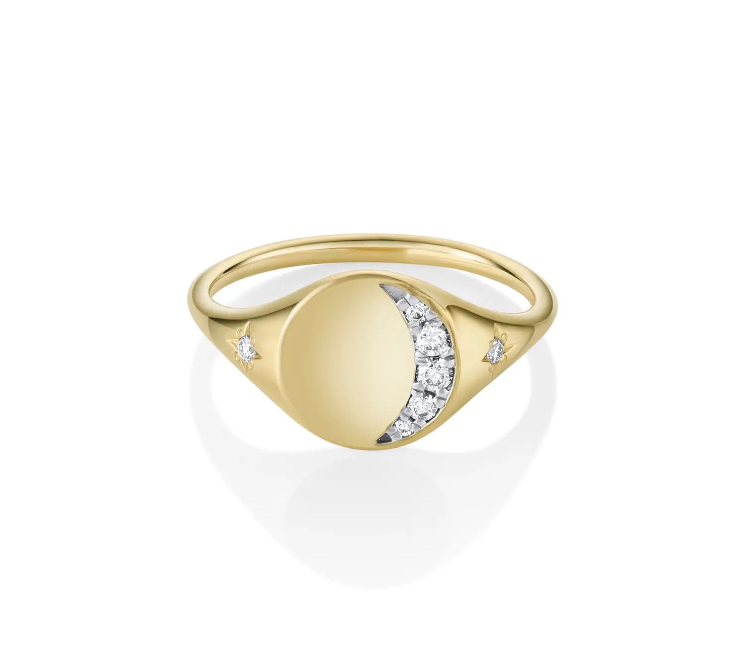 Marrow Fine Jewelry White Diamond Crescent Moon Phase Signet Ring [Yellow Gold]