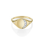 Marrow Fine Jewelry White Diamond Crescent Moon Phase Signet Ring [Yellow Gold]
