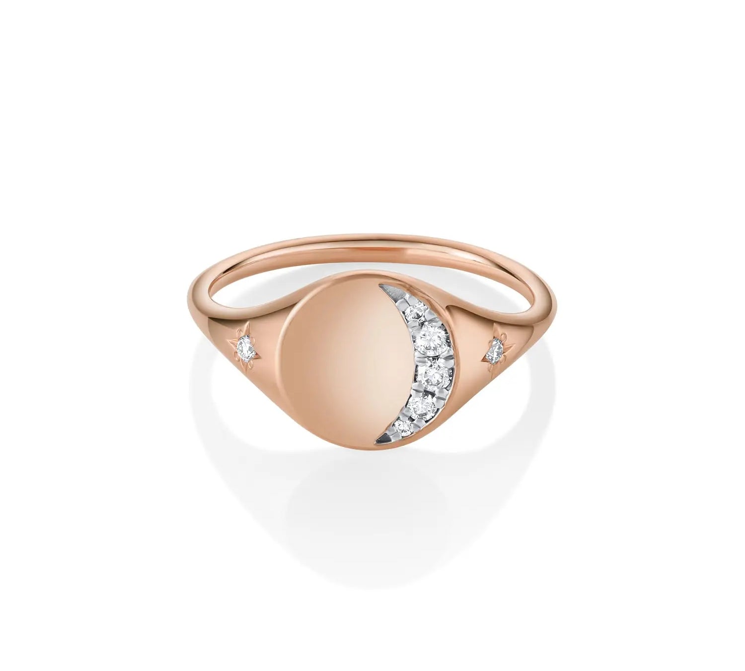 Marrow Fine Jewelry White Diamond Crescent Moon Phase Signet Ring [Rose Gold]