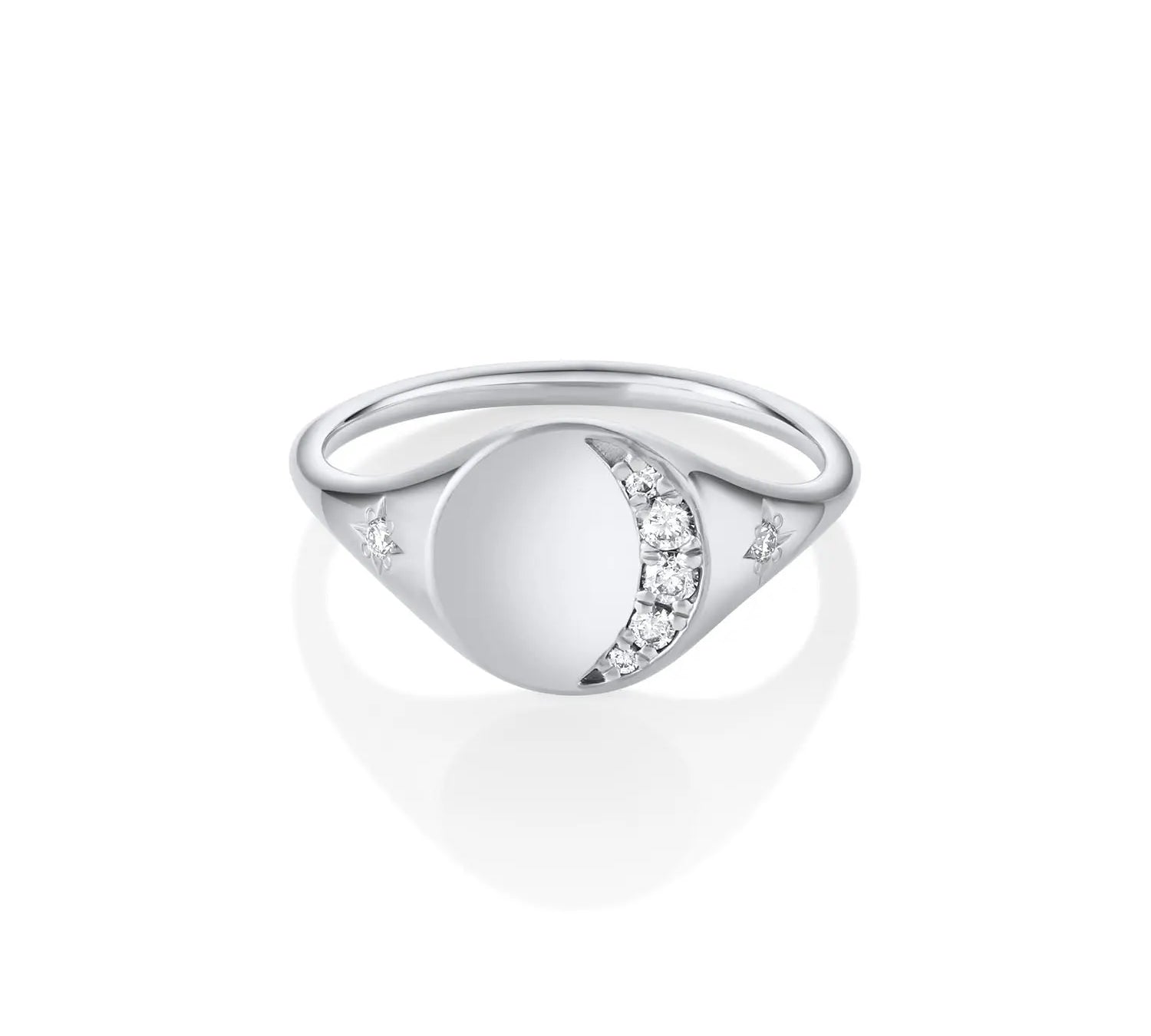 Marrow Fine Jewelry White Diamond Crescent Moon Phase Signet Ring [White Gold]