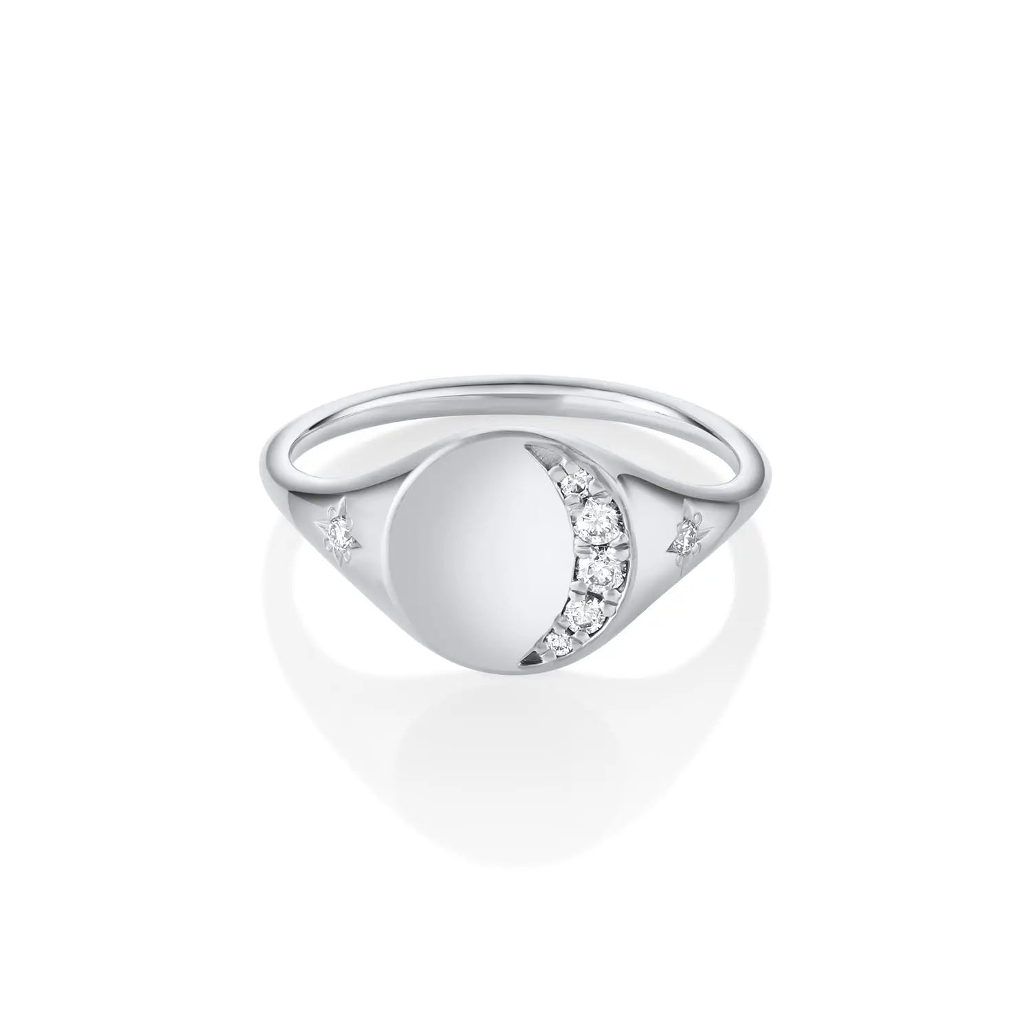 Marrow Fine Jewelry White Diamond Crescent Moon Phase Signet Ring [White Gold]