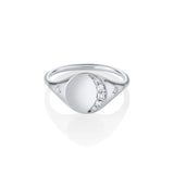 Marrow Fine Jewelry White Diamond Crescent Moon Phase Signet Ring [White Gold]