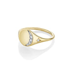 Marrow Fine Jewelry White Diamond Crescent Moon Phase Signet Ring [Yellow Gold] Side View