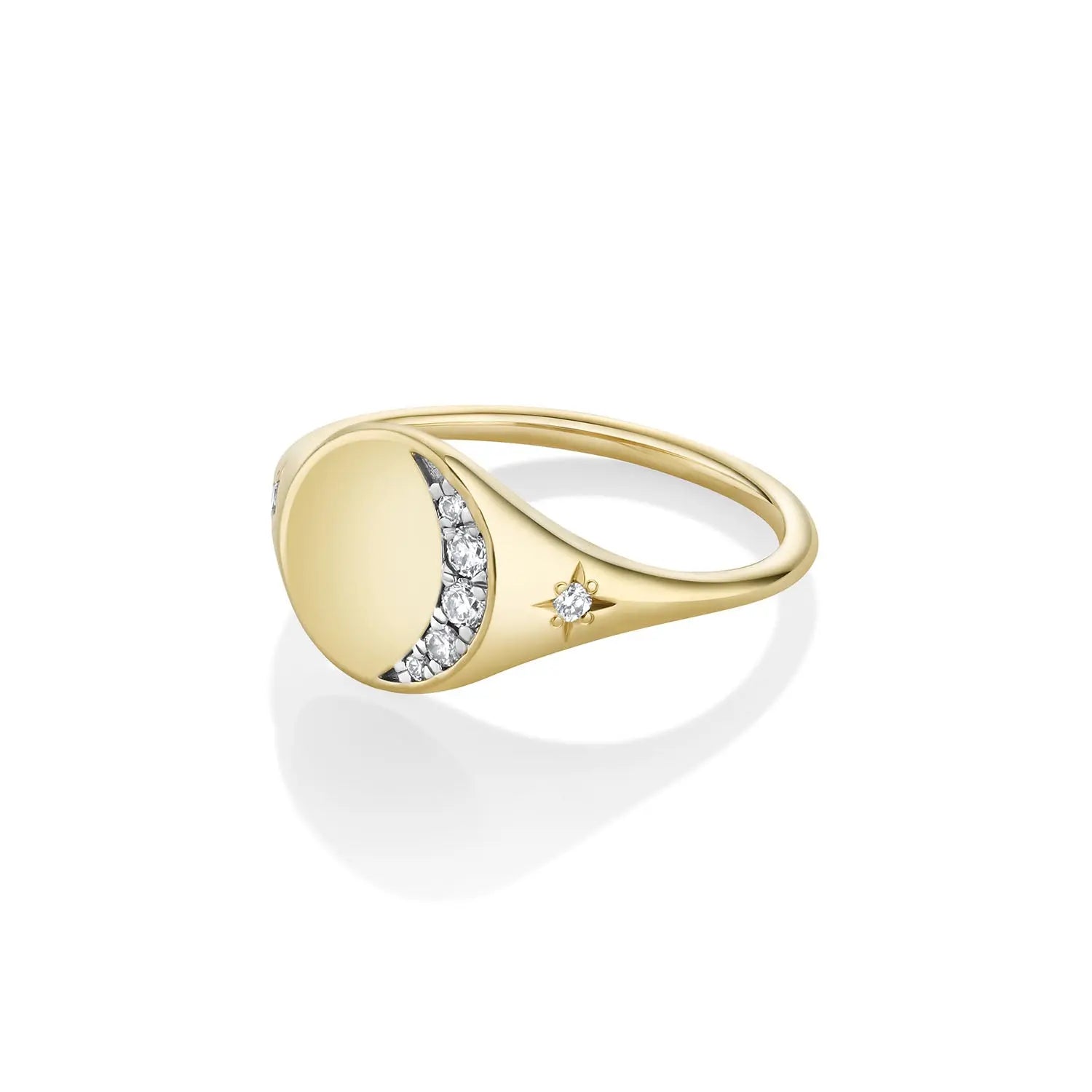 Marrow Fine Jewelry White Diamond Crescent Moon Phase Signet Ring [Yellow Gold] Side View