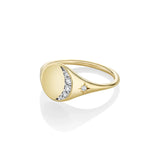 Marrow Fine Jewelry White Diamond Crescent Moon Phase Signet Ring [Yellow Gold] Side View