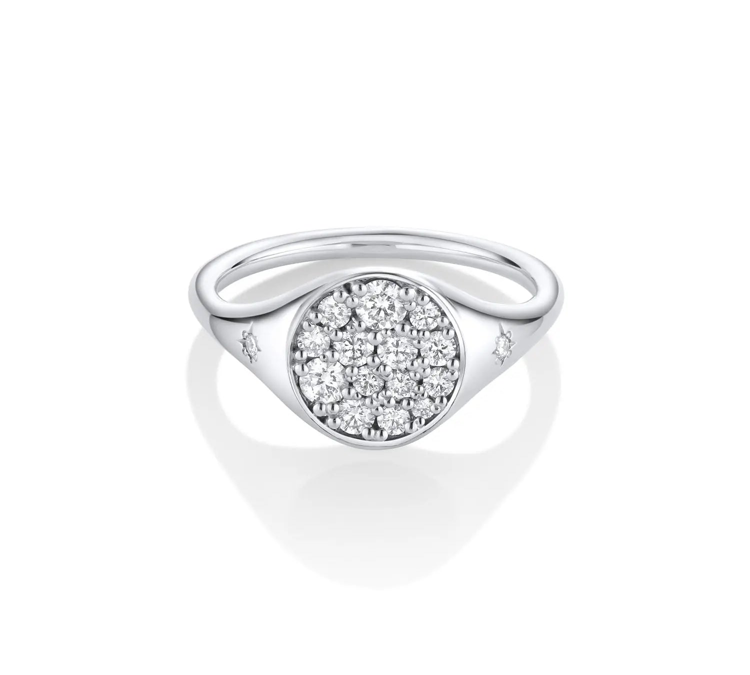 Marrow Fine Jewelry White Diamond Full Moon Two Stars Signet Ring [White Gold]