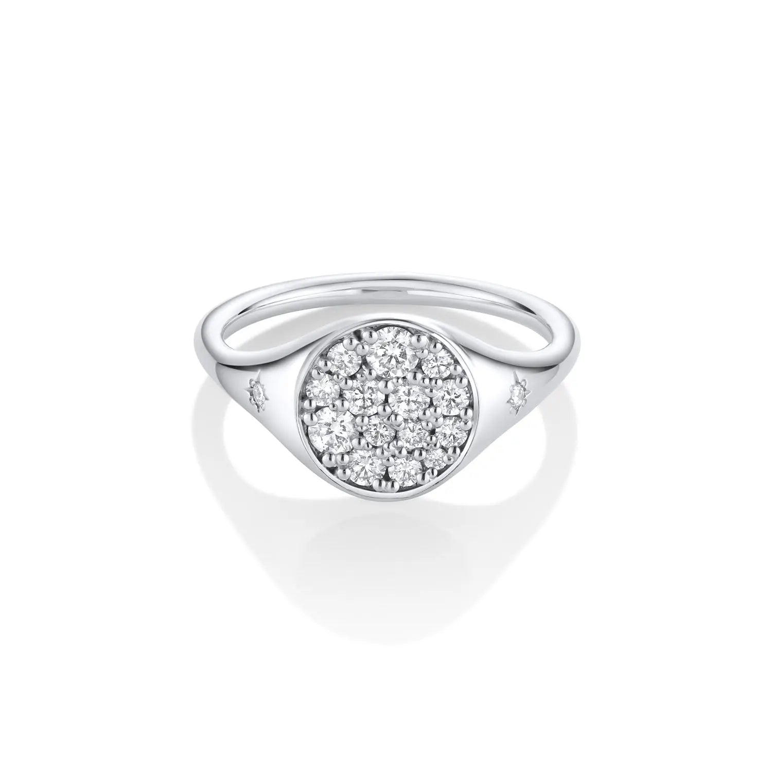 Marrow Fine Jewelry White Diamond Full Moon Two Stars Signet Ring [White Gold]