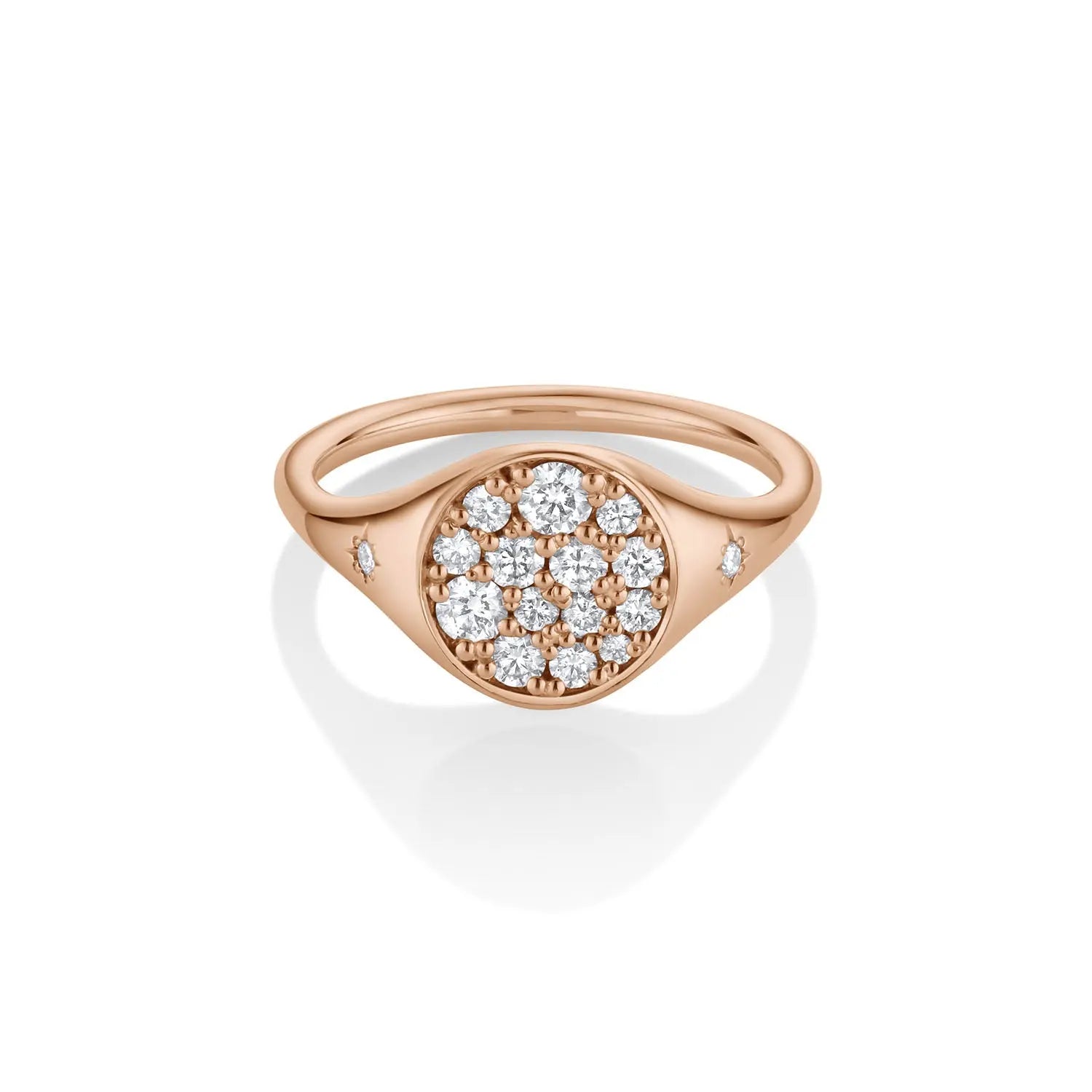 Marrow Fine Jewelry White Diamond Full Moon Two Stars Signet Ring [Rose Gold]