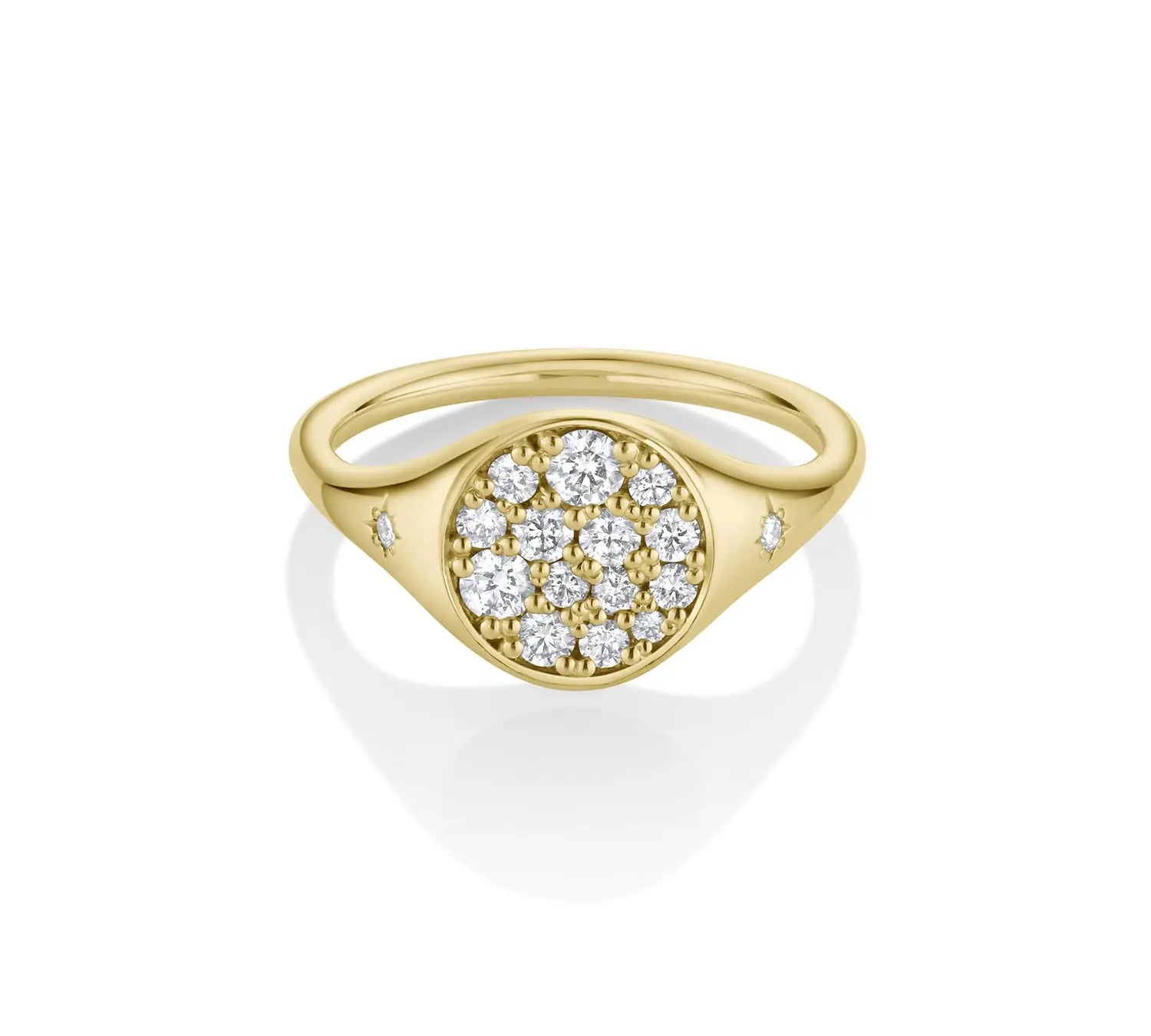 Marrow Fine Jewelry White Diamond Full Moon Two Stars Signet Ring [Yellow Gold]