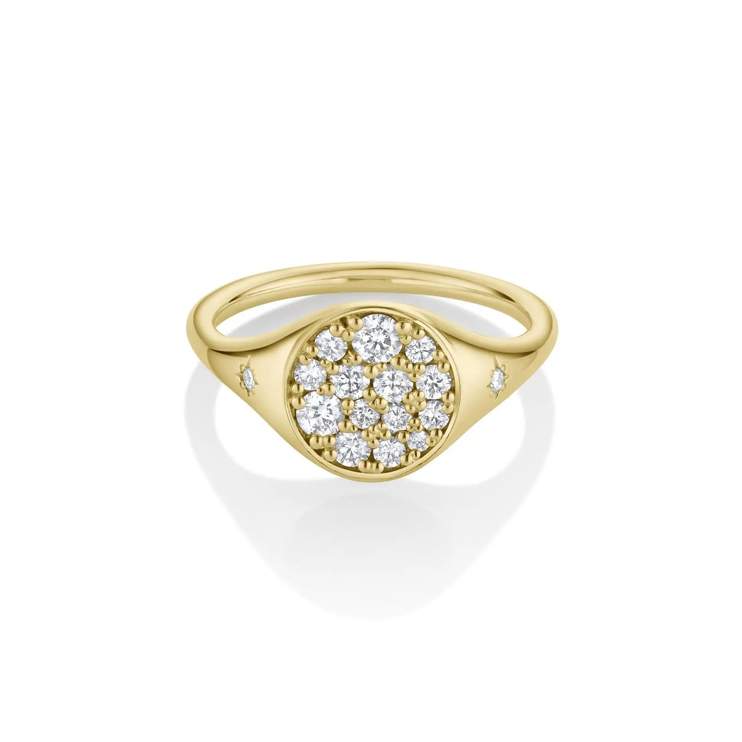 Marrow Fine Jewelry White Diamond Full Moon Two Stars Signet Ring [Yellow Gold]