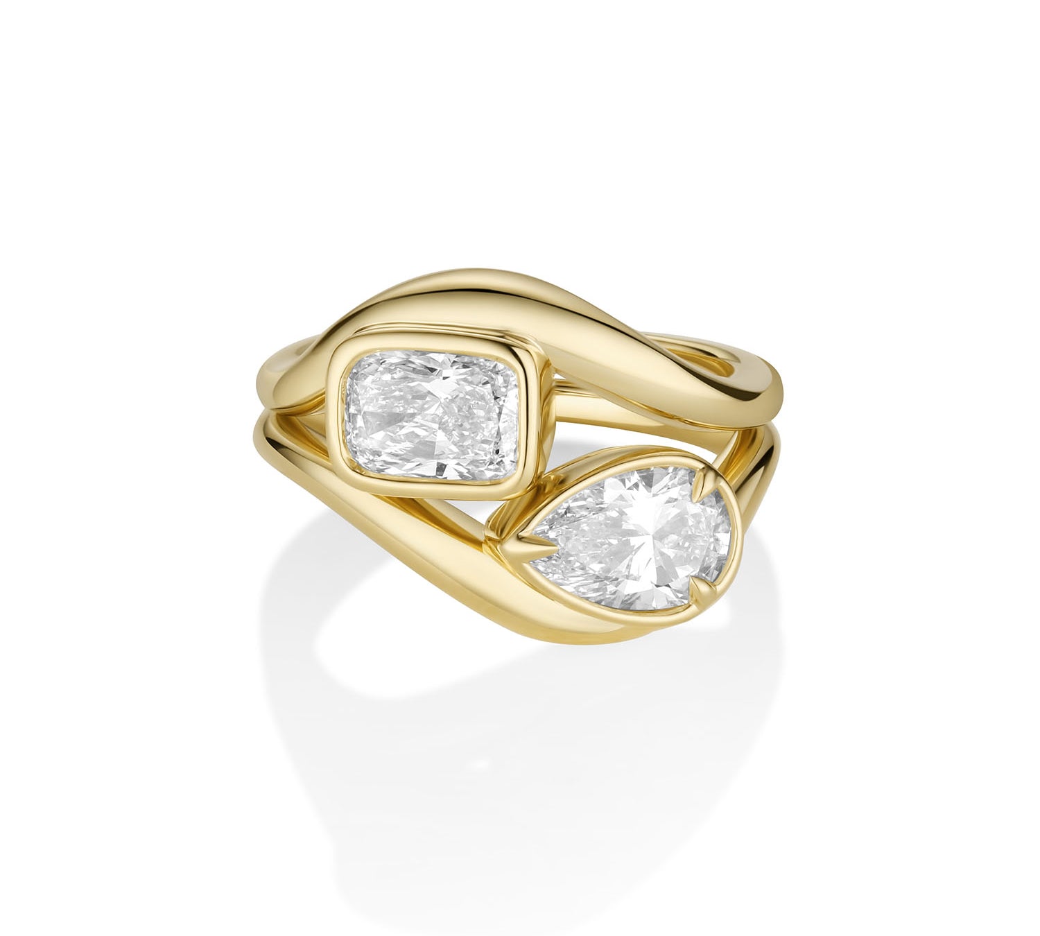 Margot Pear Wave Ring + Mila Cushion Wave Ring Stack [Yellow Gold]