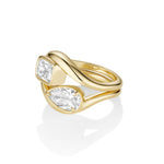 Margot Pear Wave Ring + Mila Cushion Wave Ring Stack Side View [Yellow Gold]