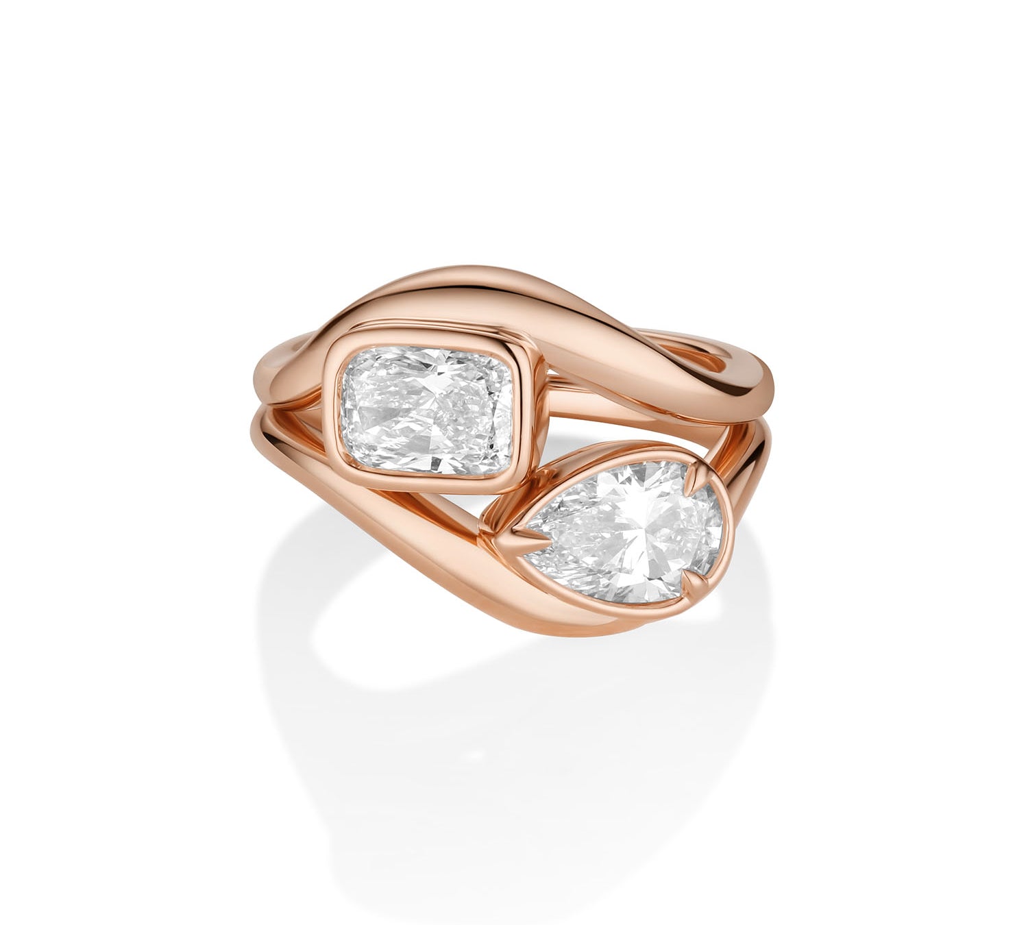 Mila Cushion Wave Ring + Margot Pear Wave Ring Stack [Rose Gold]