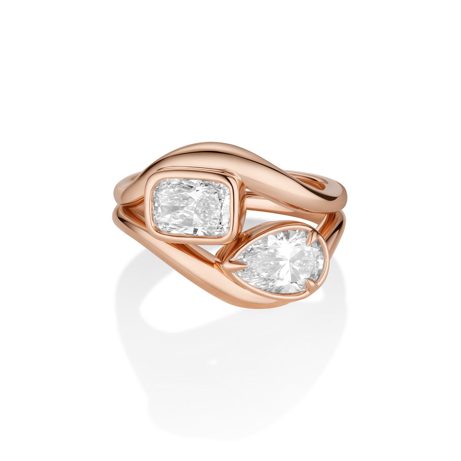 Mila Cushion Wave Ring + Margot Pear Wave Ring Stack [Rose Gold]