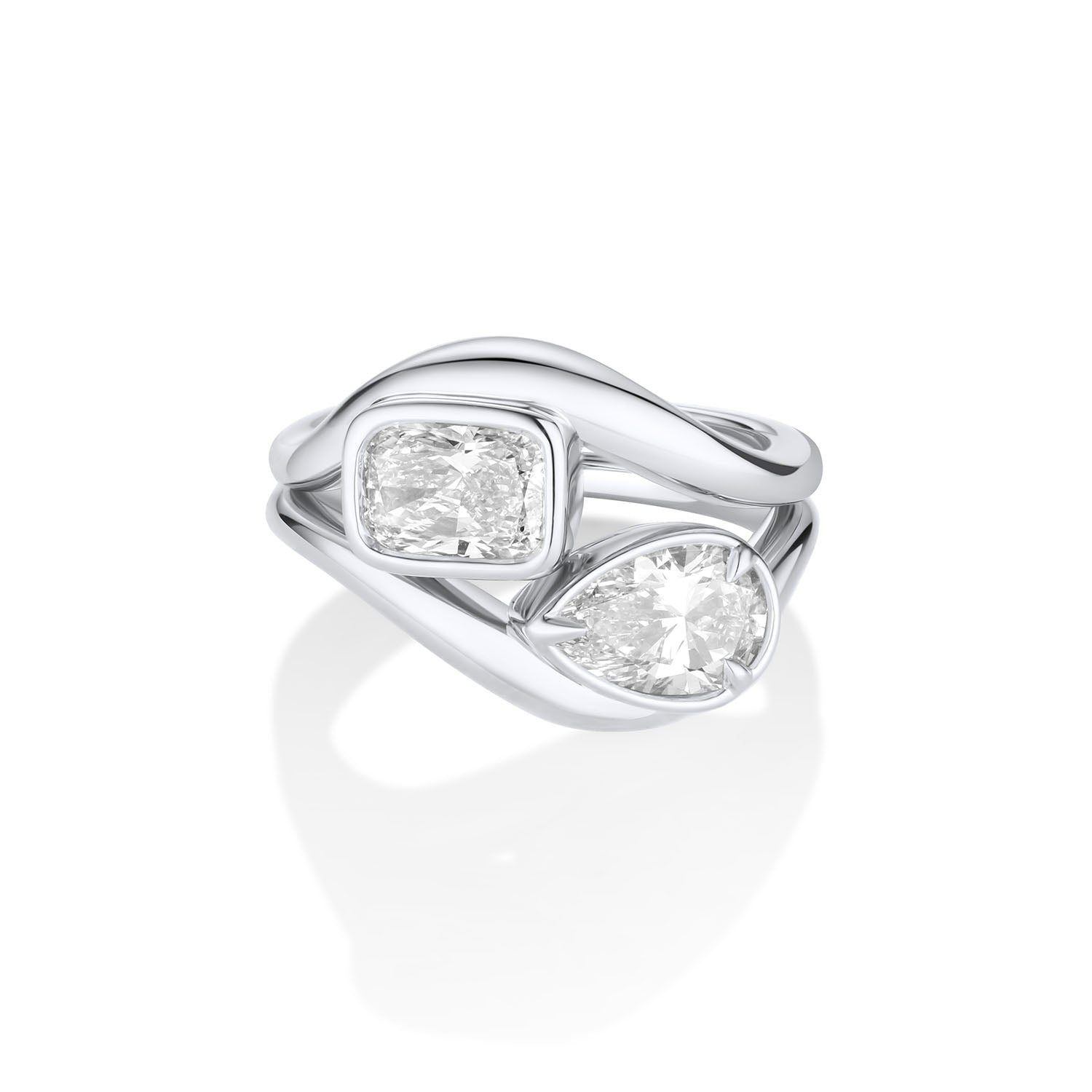 Margot Pear Wave Ring + Mila Cushion Wave Ring Stack [White Gold]