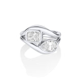 Mila Cushion Wave Ring + Margot Pear Wave Ring Stacked [White Gold]