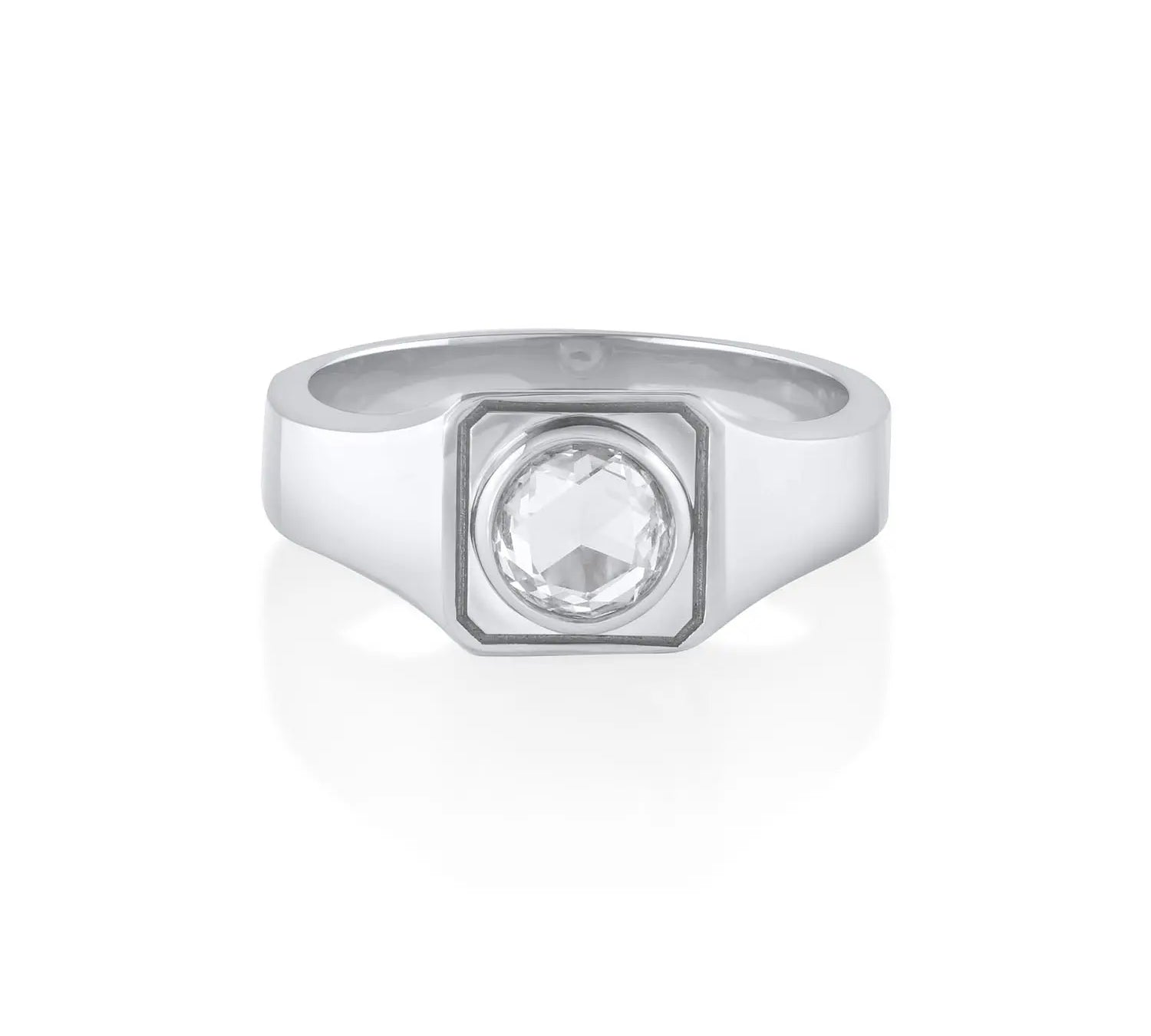Men's Rose Cut Signet Ring [White Gold]