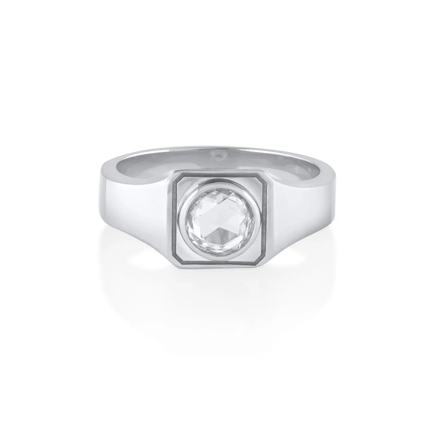 Men's Rose Cut Signet Ring [White Gold]