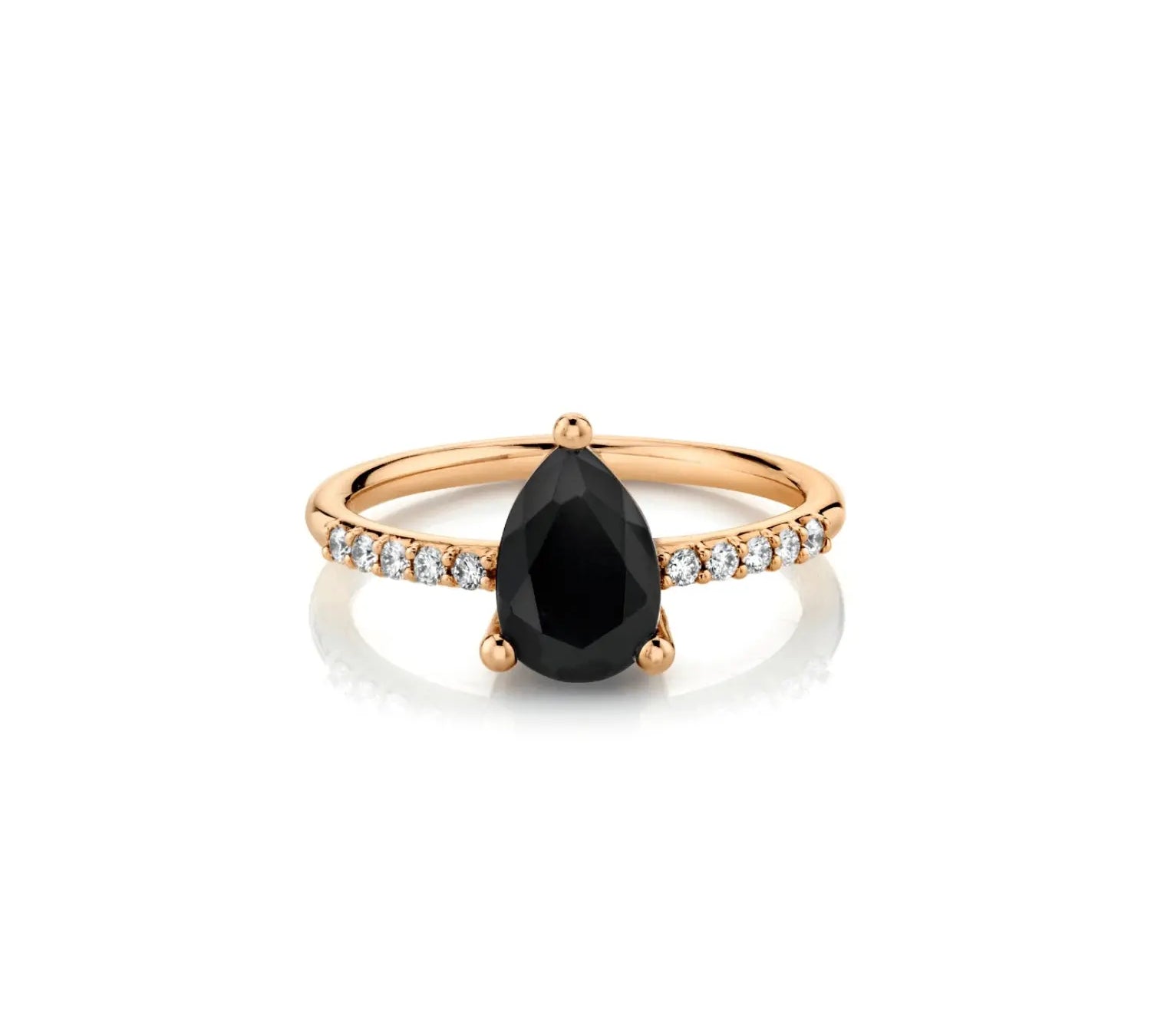 Marrow Fine Jewelry Mini Black Onyx Pear Ring With White Diamond Accents [Rose Gold]