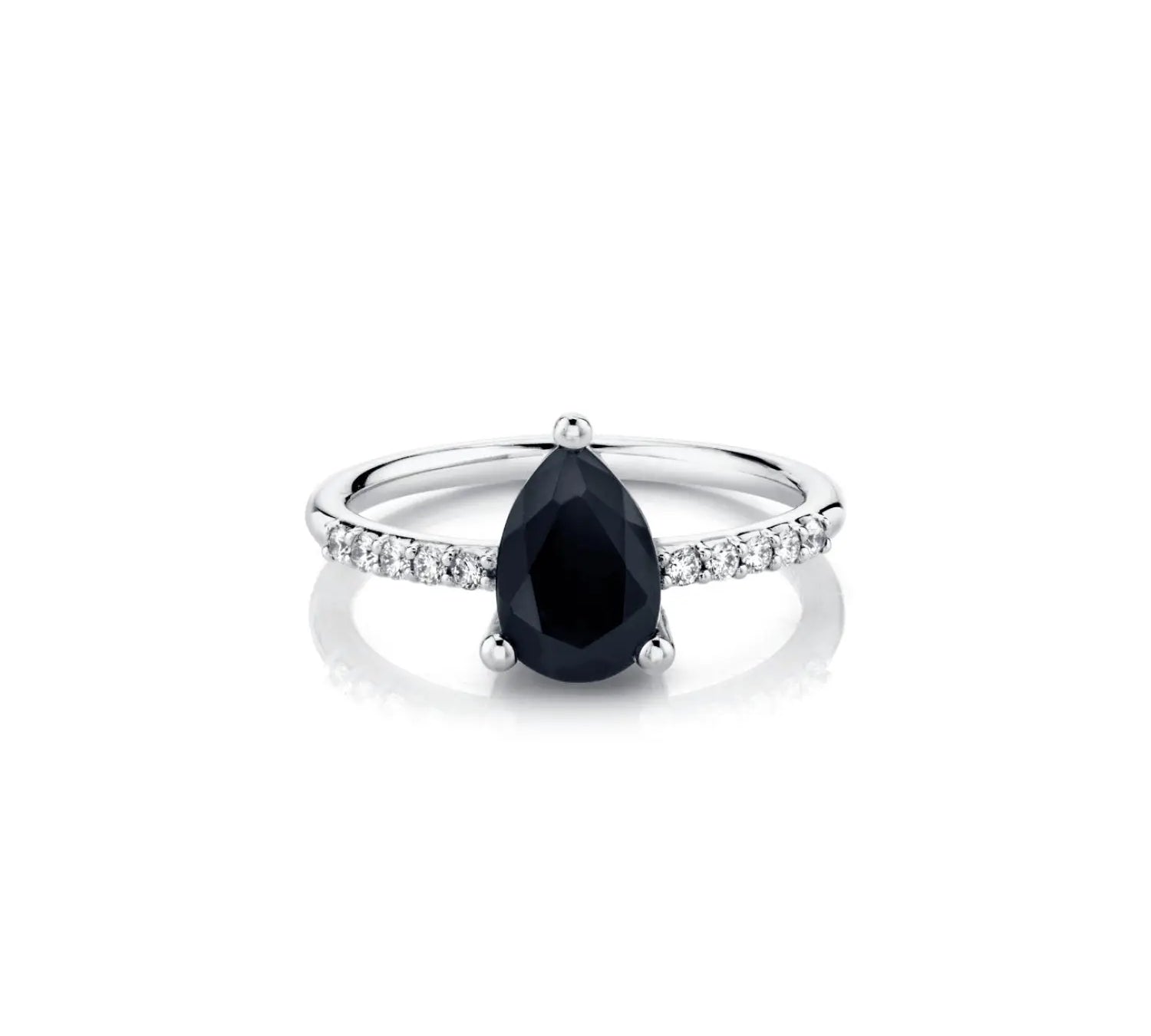 Marrow Fine Jewelry Mini Black Onyx Pear Ring With White Diamond Accents [White Gold]